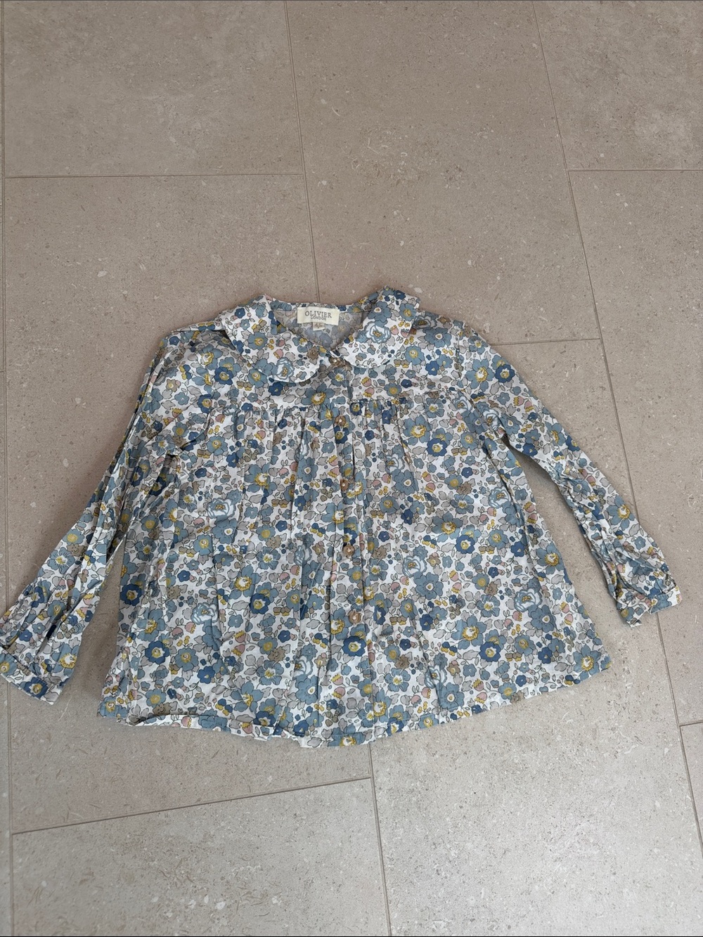 Girls' Floral Peter Pan Blouse - Blue & Yellow